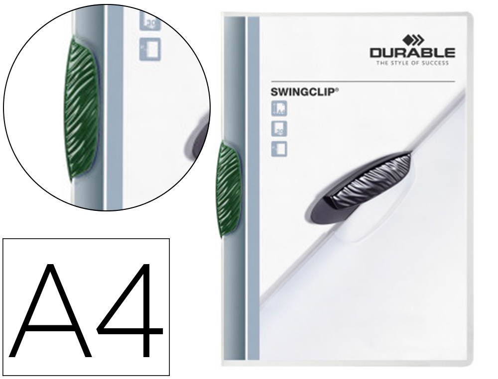 CHEMISE PRESENTATION DURABLE SWINGCLIP A4 POLYPROPYLENE TRANSLUCIDE 30F CLIP PIVOTANT COLORIS VERT