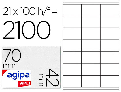 TIQUETTE ADHSIVE APLI AGIPA IMPRIMANTE LASER COPIEUR 70X42MM BOTE 2100 UNITS