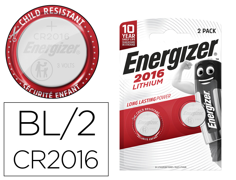 PILE ENERGIZER MINIATURE APPAREILS ÉLECTRONIQUES I.C.E. CR2016 3V BLISTER 2 UNITÉS