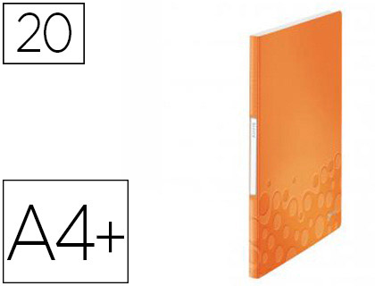PROTGE-DOCUMENTS LEITZ WOW POLYPROPYLNE 20 POCHETTES 40 VUES 231X16X310MM TIQUETTE DOS COLORIS ORANGE MTAL