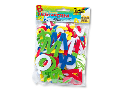 FEUTRINE ADHSIVE FOLIA 3X4.5CM LETTRES COLORIS ASSORTIS SACHET 150 UNITS