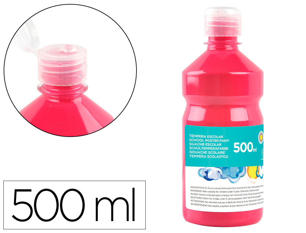 GOUACHE SCOLAIRE LIDERPAPEL LIQUIDE LAVABLE FERMETURE SCURIT BRILLANTE COLORIS FUSCHSIA FLACON 500ML