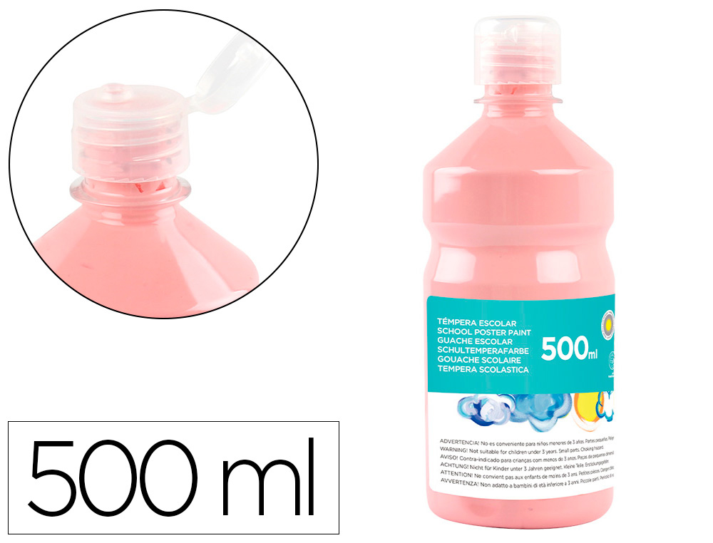 GOUACHE SCOLAIRE LIDERPAPEL LIQUIDE LAVABLE FERMETURE SCURIT BRILLANTE COLORIS ROSE FLACON 500ML