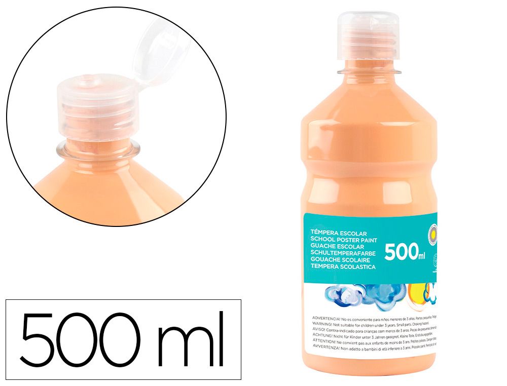 GOUACHE SCOLAIRE LIDERPAPEL LIQUIDE LAVABLE FERMETURE SCURIT BRILLANTE COLORIS CHAIR FLACON 500ML