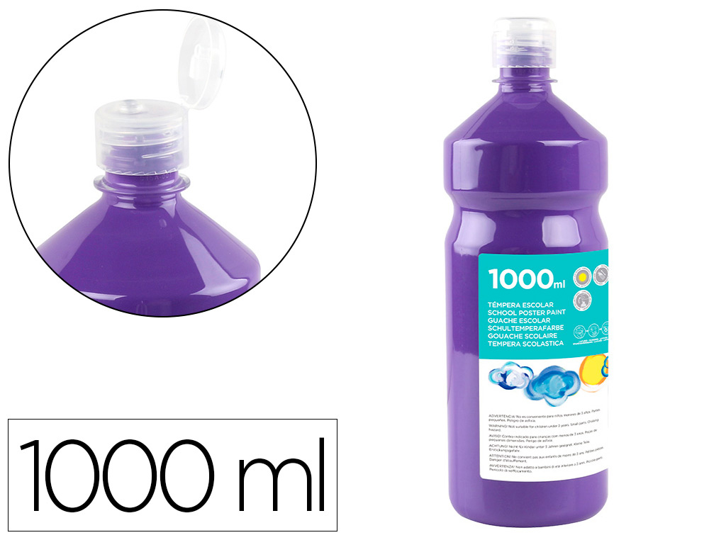 GOUACHE SCOLAIRE LIDERPAPEL LIQUIDE LAVABLE FERMETURE SCURIT BRILLANTE COLORIS VIOLET FLACON 1000ML