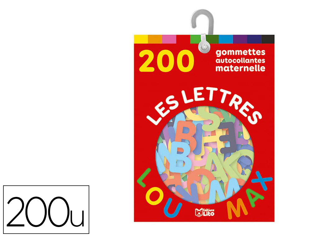 GOMMETTE AUTOCOLLANTE EDITIONSLITO MATERNELLE LES LETTRES 2626 LETTRES EN 10 COULEURS DIFFERENTES SACHET 200 UNITES