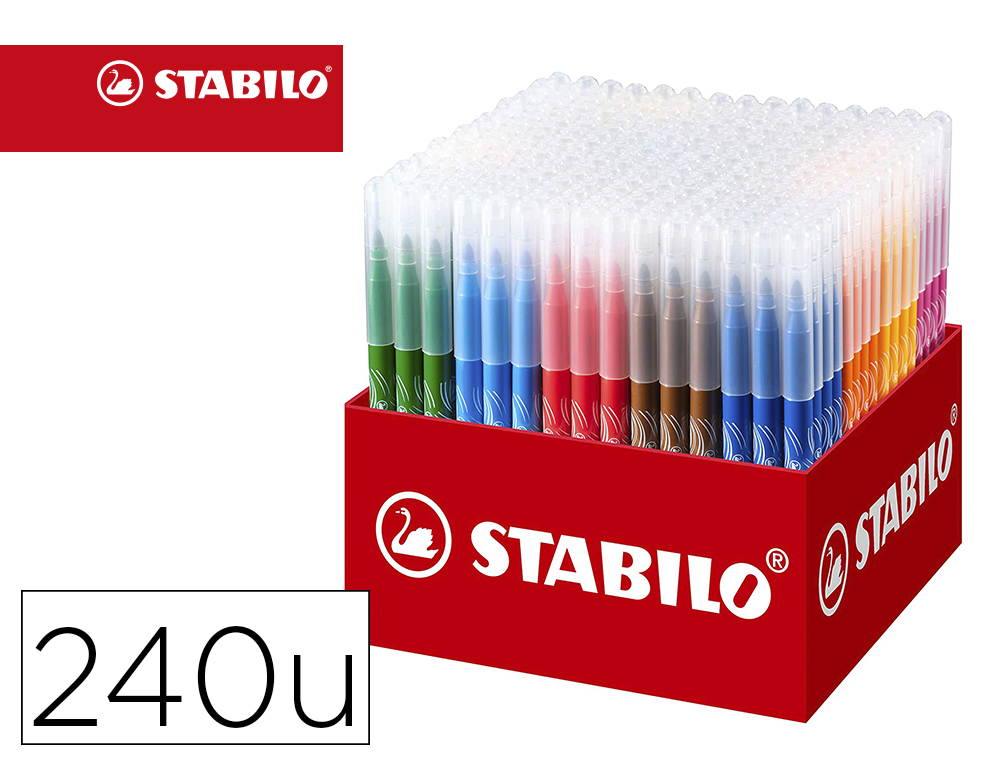 FEUTRE COLORIAGE STABILO POWERMAXI SCHOOLPACK ENCRE LAVABLE POINTE MOYENNE BLOQUEE COLORISASSORTIS CARTON 240 UNITES