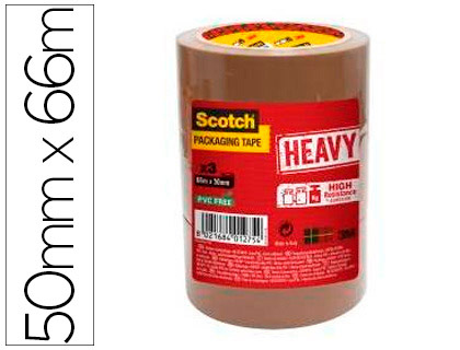 RUBAN ADHSIF SCOTCH HEAVY EMBALLAGE 57 MICRONS 50MMX66M COLORIS HAVANE LOT DE 3U