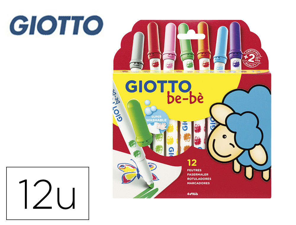 FEUTRE COLORIAGE GIOTTO BE-B LAVABLE CAPUCHON VENTIL POINTE BLOQUE COLORIS ASSORTIS TUI 12 UNITS