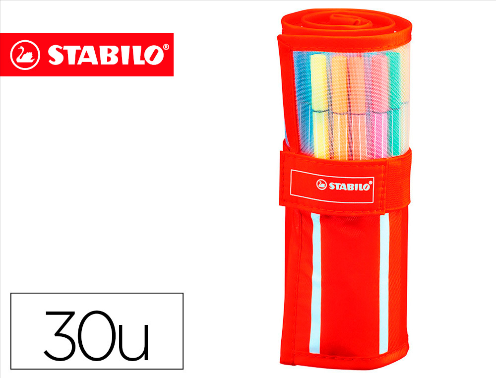 FEUTRE DESSIN STABILO PEN 68 POINTE MOYENNE OGIVE ROBUSTE POCHETTE DE 30 UNITS DONT 6 FLUOS