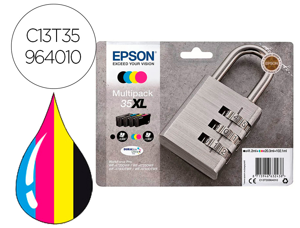 CARTOUCHE EPSON JET D'ENCRE 35XL DURABRITE CADENAS COLORIS NOIR JAUNE CYAN MAGENTA MULTIPACK 4 UNITS
