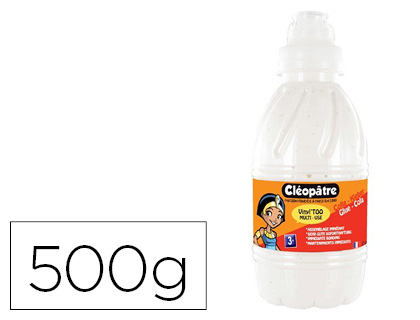 COLLE VINYLIQUE CLÉOPÂTRE BLANCHE RECHARGE TOUS TYPES TRAVAUX MAISON BUREAU NETTOYAGE FACILE SANS SOLVANT FLACON 500GR