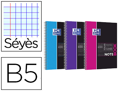 CAHIER SPIRALE OXFORD NOTEBOOK TUDIANTS RELIURE INTGRALE B5 176X250MM 160 PAGES 90G SYS COUVERTURE CARTE RIGIDE