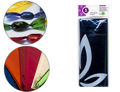 PAPIER CELLOPHANE LIDERPAPEL 50X70CM 22G/M2 UNICOLORE BLEU BRILLANT SACHET 5F