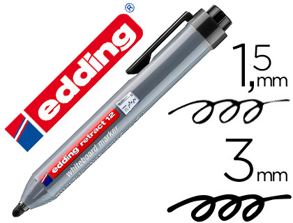 MARQUEUR EDDING E12 TABLEAU BLANC RTRACTABLE RECHARGEABLE POINTE OGIVE 1.5/3MM EFFAABLE  SEC COLORIS NOIR