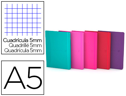 CAHIER BROCH OXFORD SIGNATURE COUVERTURE POLYURTHANE A5 14,8X21CM 160 PAGES 90G 5X5MM COLORIS VIFS ASSORTIS