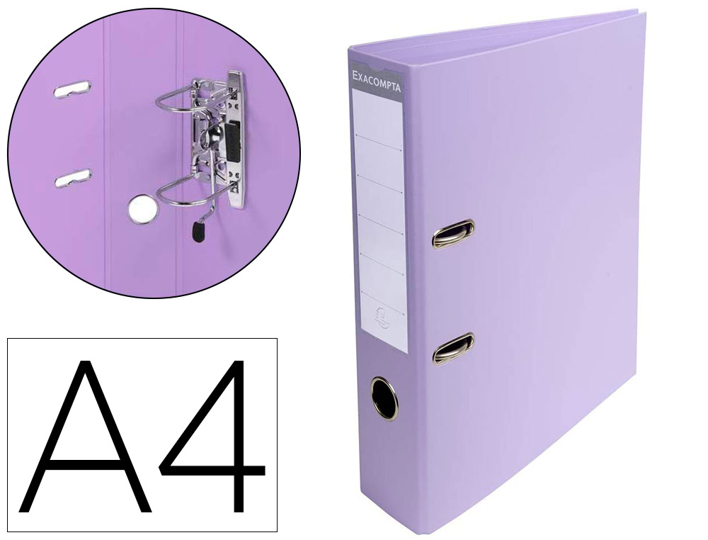 CLASSEUR LEVIER EXACOMPTA CARTON RECOUVERT PVC A4 32X29CM DOS 7CM TIQUETTE PORTE-TIQUETTE COLORIS LILAS