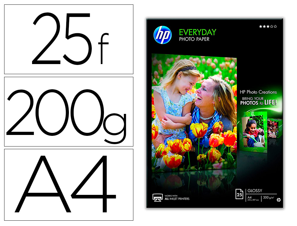 PAPIER HP JET D'ENCRE SEMIGLAC A4 200G/M2 PAQUET   25 FEUILLES