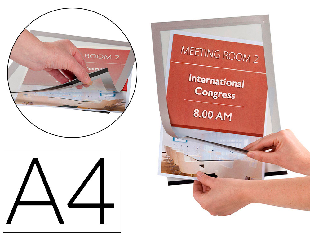 CADRE AFFICHAGE Q-CONNECT MAGNTIQUE A4 DOS ADHSIF REPOSITIONNABLE COLORIS ARGENT PACK 2 UNITS