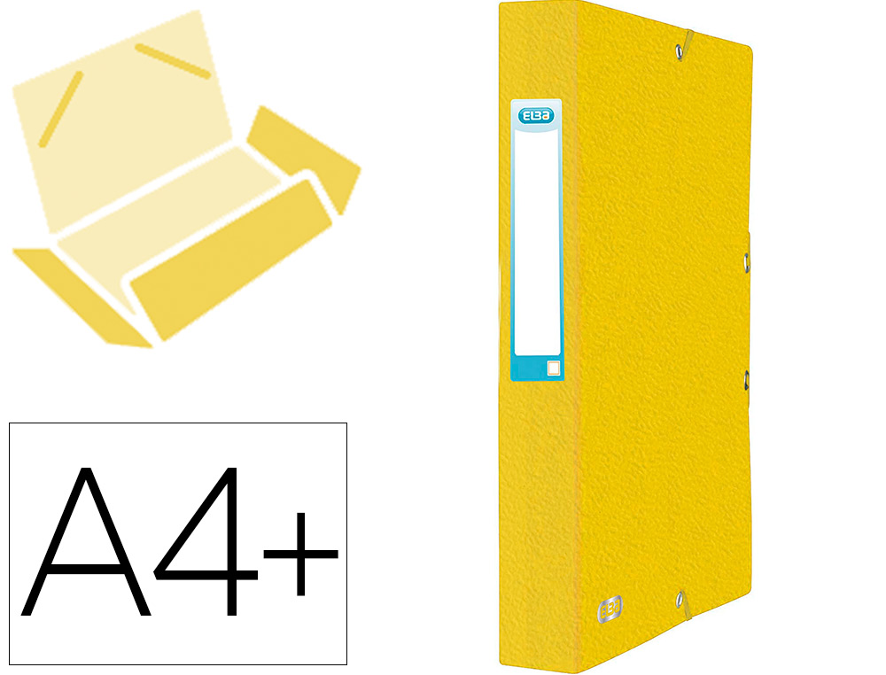 BOITE CLASSEMENT ELBA EUROFOLIO CARTE GRAINEE 600G  7/10E A4+ DOS 60MM 3 RABATS   ELAS ETIQUETTE DORSALE JAUNE