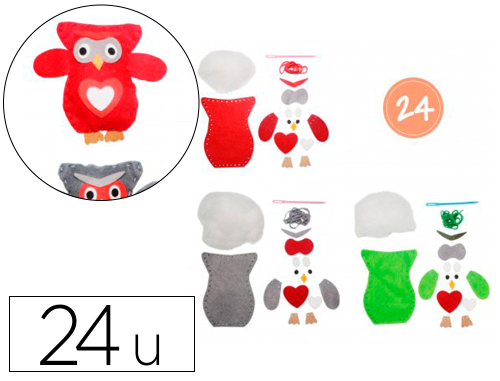 KIT FEUTRINE SODERTEX HIBOU OZZY A FABRIQUER 2MM 24       SACHETS INDIVIDUELS 3 COLORIS ASSORTIS