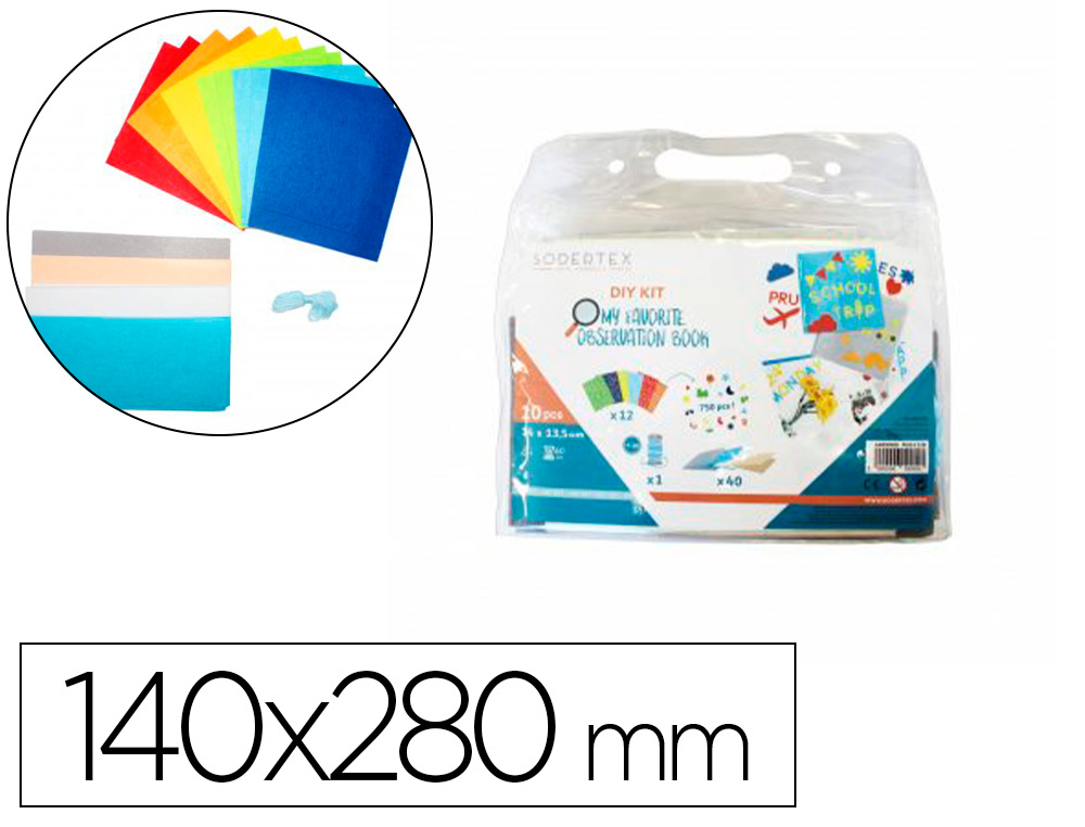 KIT DIY SODERTEX 10 CAHIERS D'OBSERVATION FEUTRINE 1MM 40 COUPONS DE 140X280MM 750 PCS  COLORIS ASSORTIS