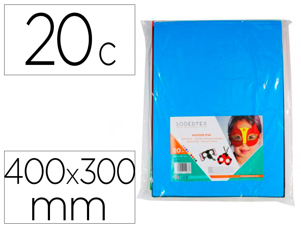 MOUSSE EVA SODERTEX 2MM 400X300MM 20 COUPONS 10       COLORIS ASSORTIS