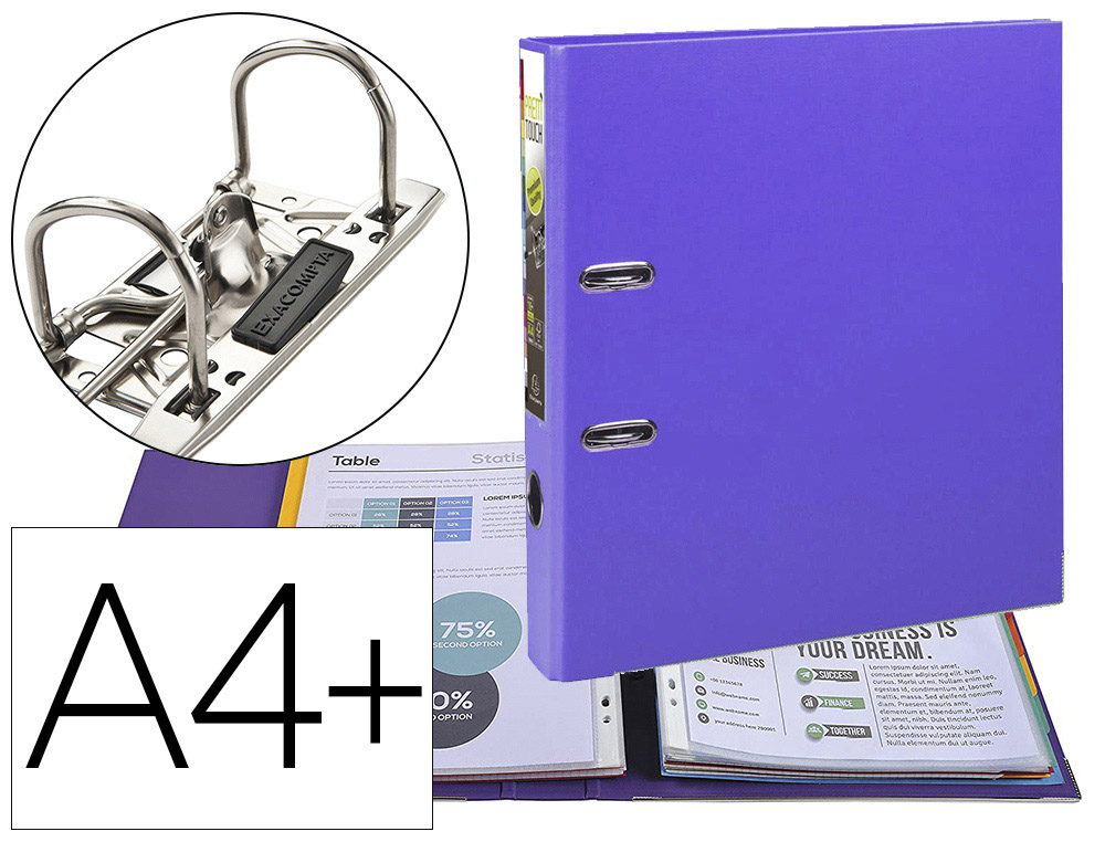 CLASSEUR  LEVIER EXACOMPTA PREM'TOUCH A4+ POLYPROPYLNE DOS 50MM COLORIS LILAS