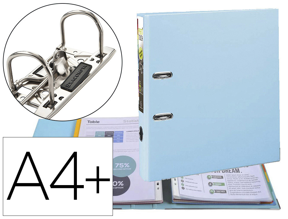 CLASSEUR  LEVIER EXACOMPTA PREM'TOUCH A4+ POLYPROPYLNE DOS 50MM COLORIS BLEU CIEL