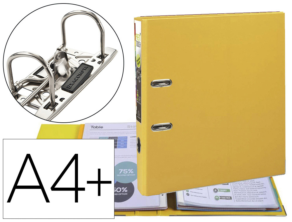 CLASSEUR  LEVIER EXACOMPTA PREM'TOUCH A4+ POLYPROPYLNE DOS 50MM COLORIS JAUNE