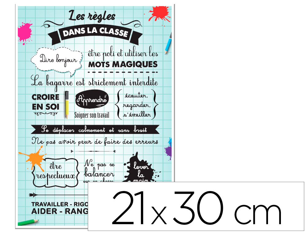 PANNEAU AFFICHAGE PVC SIGNALETIQUE BIZ REGLES DE LA CLASSE 21X30CM