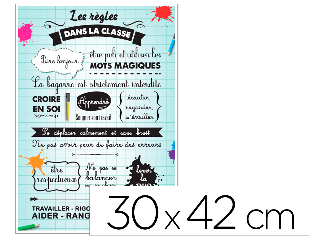 PANNEAU AFFICHAGE PVC SIGNALETIQUE BIZ RGLES DE LA CLASSE 30X42CM
