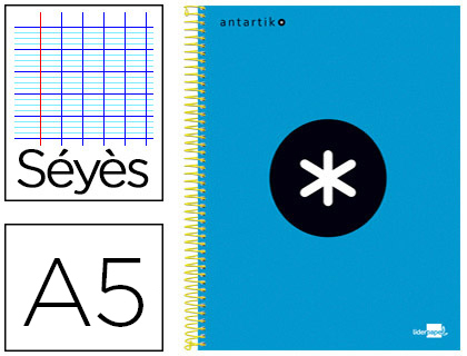 CAHIER SPIRALE LIDERPAPEL ANTARTIK A5 240P 90G COUVERTURE REMBORDÉE SÉYÈS MICROPERFORÉ 5  BANDES COLORIS BLEU