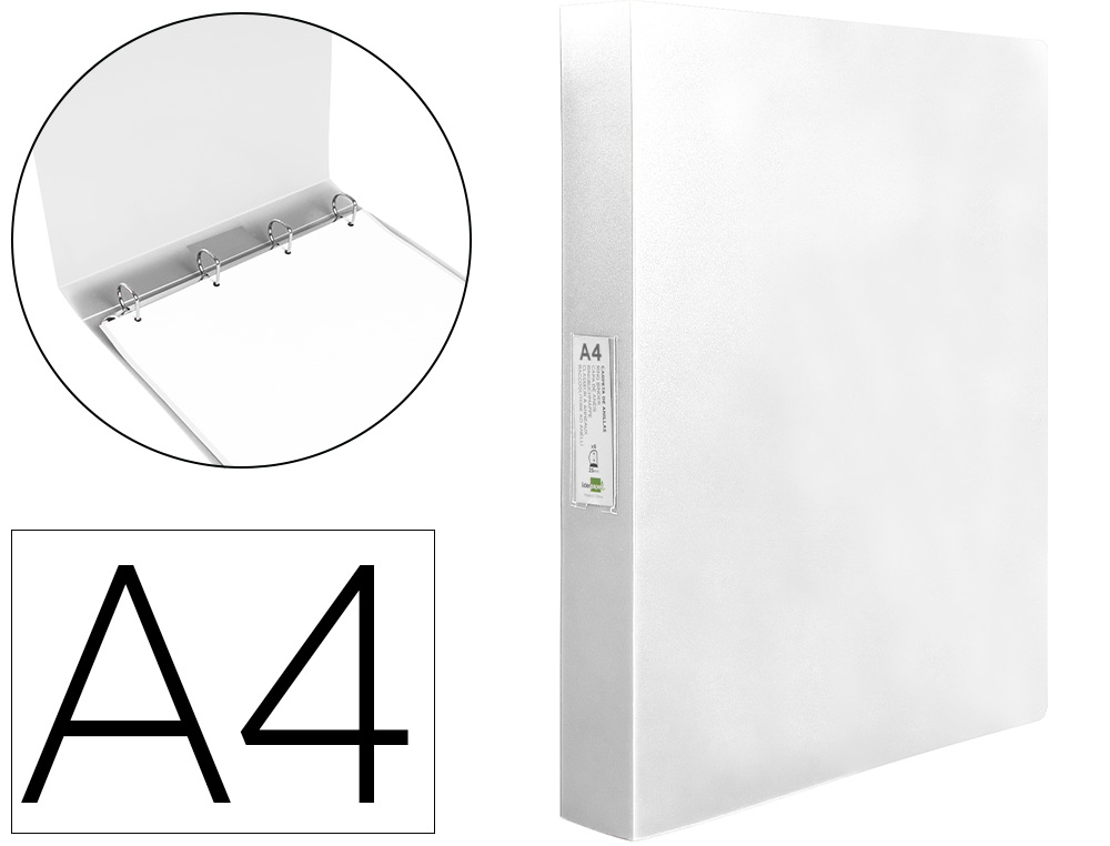 CLASSEUR LIDERPAPEL 4 ANNEAUX 25MM A4 260X315MM POLYPROPYLENE DOS 40MM PORTE-CARTES VISITE COLORIS TRANSPARENT