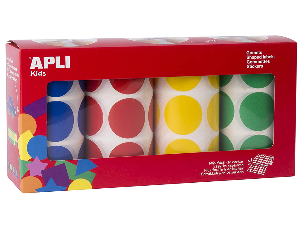 GOMMETTE APLI AGIPA ADHÉSIVE RONDE 33MM COLORIS ASSORTIS BOÎTE 4 ROULEAUX 2832 UNITÉS