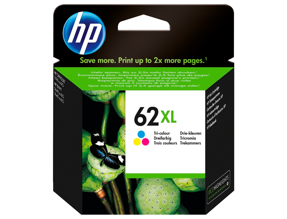 CARTOUCHE HP 62XL JET D'ENCRE C2P07AE 3 COULEURS CYAN/MAGENTA/JAUNE HAUTE CAPACIT 415P