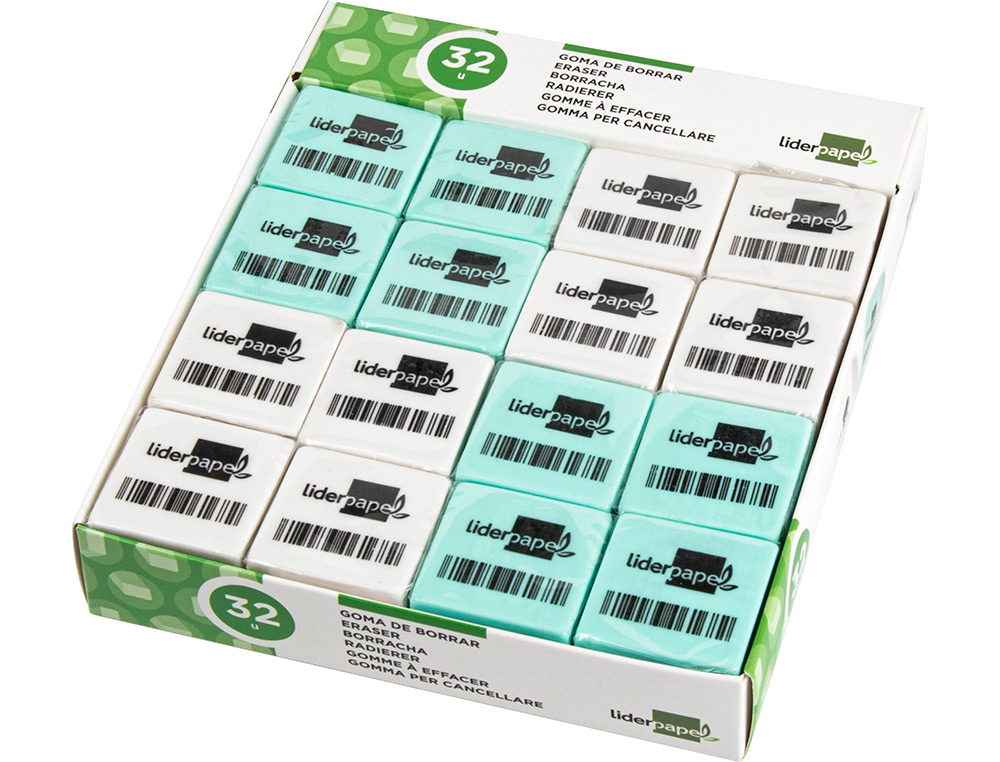 GOMME LIDERPAPEL 12X29X29MM CARRE MIE DE PAIN CAOUTCHOUC EFFACE CRAYONS GRAPHITE COLORIS BLANC OU BLEU