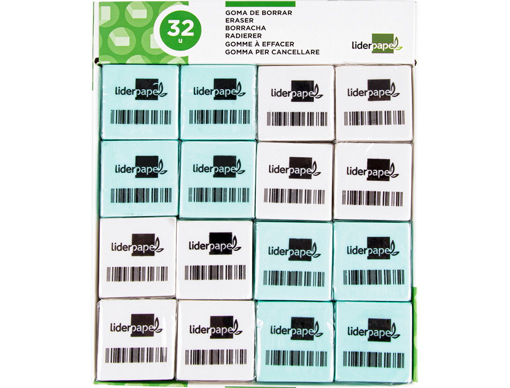 GOMME LIDERPAPEL 12X29X29MM CARRE MIE DE PAIN CAOUTCHOUC EFFACE CRAYONS GRAPHITE COLORIS BLANC OU BLEU
