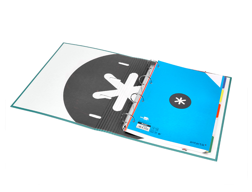 CLASSEUR ANTARTIK 4 ANNEAUX RONDS 40MM A4 CARTON REMBORD FEUILLETS MOBILES Q5X5 COLORIS MENTHE