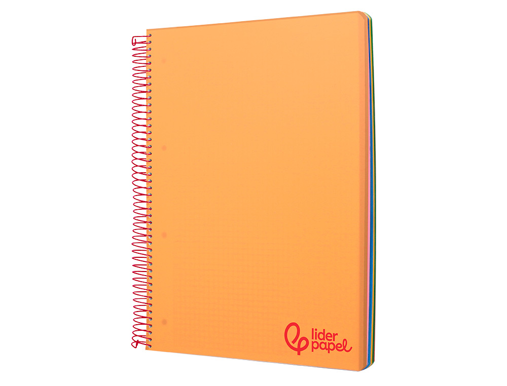 CAHIER SPIRALE LIDERPAPEL A4 MICRO WONDER 240 PAGES 90G 5X5MM 4 TROUS 5 BANDES COULEURS ORANGE