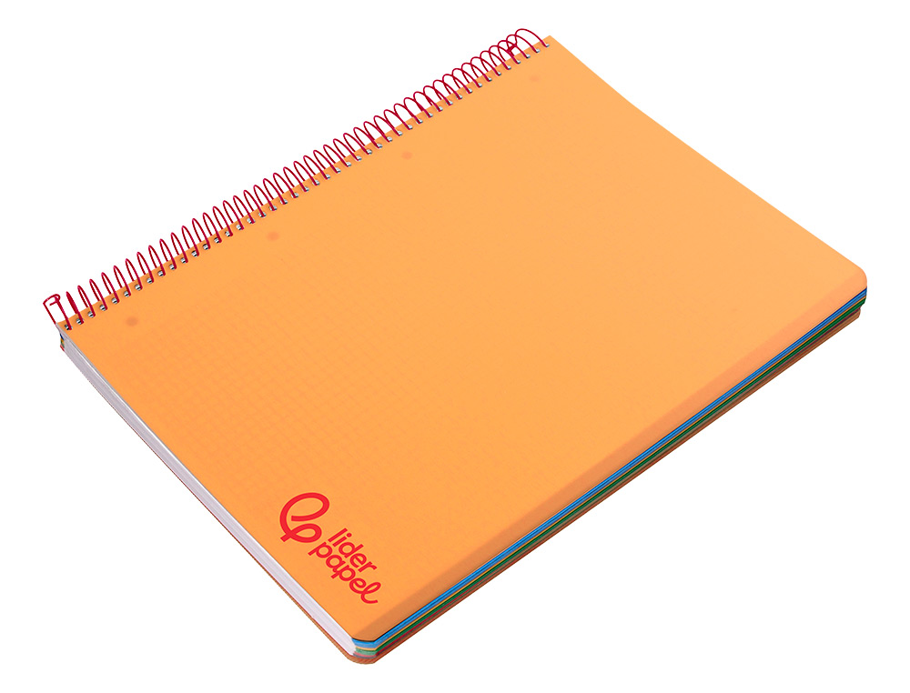 CAHIER SPIRALE LIDERPAPEL A4 MICRO WONDER 240 PAGES 90G 5X5MM 4 TROUS 5 BANDES COULEURS ORANGE
