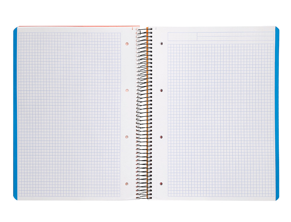 CAHIER SPIRALE LIDERPAPEL A4 MICRO WONDER 240 PAGES 90G 5X5MM 4 TROUS 5 BANDES COULEURS ORANGE