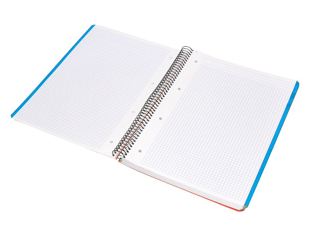 CAHIER SPIRALE LIDERPAPEL A4 MICRO WONDER 240 PAGES 90G 5X5MM 4 TROUS 5 BANDES COULEURS ORANGE