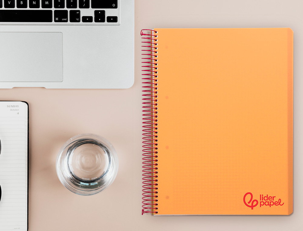 CAHIER SPIRALE LIDERPAPEL A4 MICRO WONDER 240 PAGES 90G 5X5MM 4 TROUS 5 BANDES COULEURS ORANGE