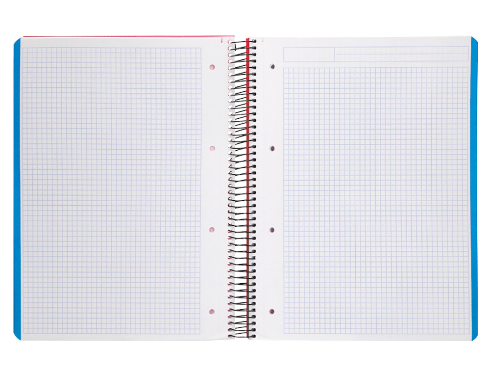 CAHIER SPIRALE LIDERPAPEL A4 MICRO WONDER 240 PAGES 90G    5X5MM 4 TROUS 5 BANDES        COULEURS ROUGE