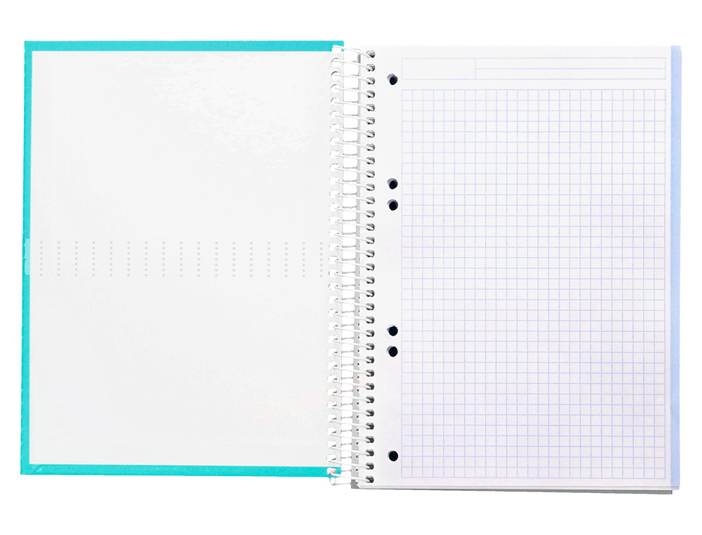 CAHIER SPIRALE LIDERPAPEL CRAFTY COUVERTURE CONTRECOLLE A5 240P 90G/M2 5X5MM MICROPERFOR 6 TROUS COLORIS TURQUOISE