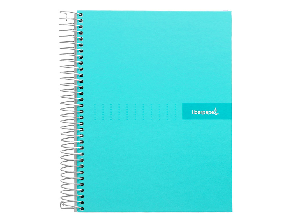 CAHIER SPIRALE LIDERPAPEL CRAFTY COUVERTURE CONTRECOLLE A5 240P 90G/M2 5X5MM MICROPERFOR 6 TROUS COLORIS TURQUOISE