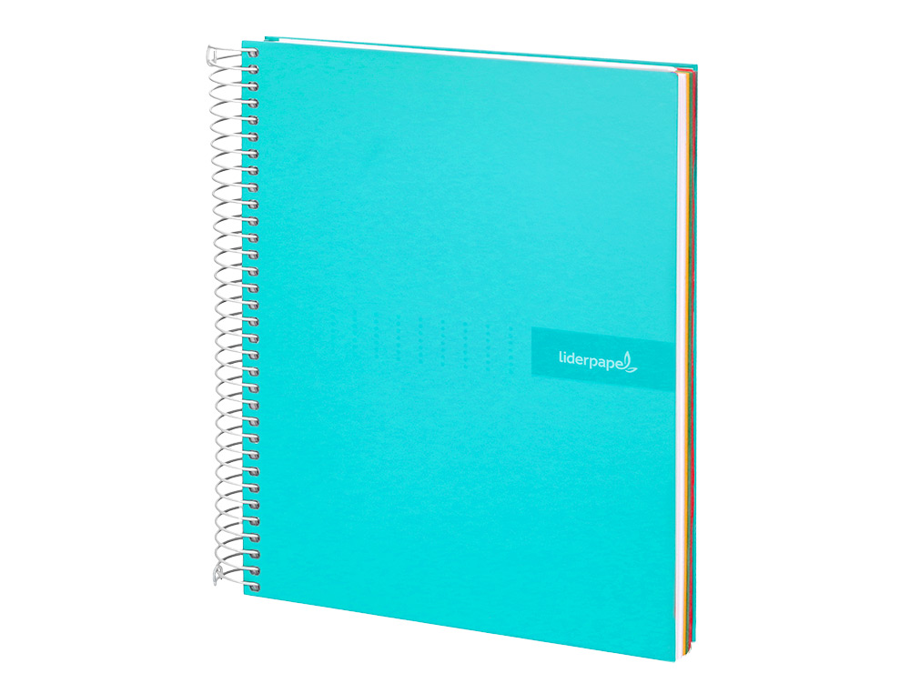 CAHIER SPIRALE LIDERPAPEL CRAFTY COUVERTURE CONTRECOLLE A5 240P 90G/M2 5X5MM MICROPERFOR 6 TROUS COLORIS TURQUOISE