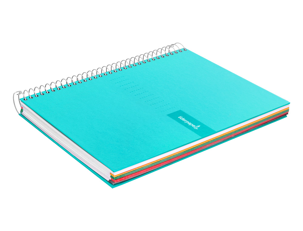 CAHIER SPIRALE LIDERPAPEL CRAFTY COUVERTURE CONTRECOLLE A5 240P 90G/M2 5X5MM MICROPERFOR 6 TROUS COLORIS TURQUOISE