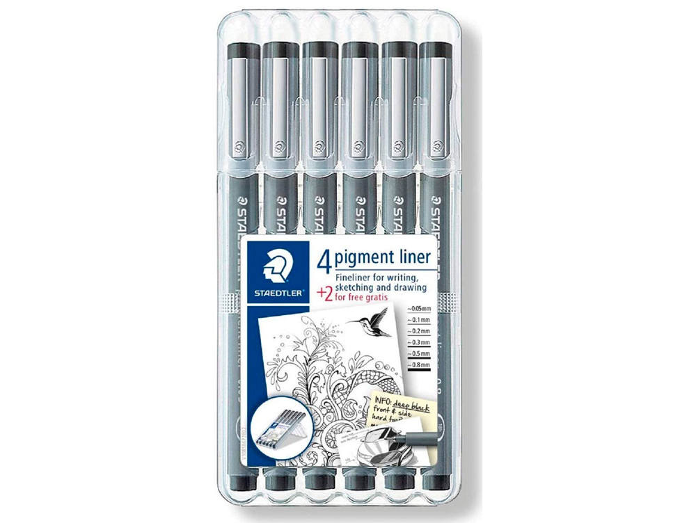 STYLO-FEUTRE STAEDTLER PIGMENT LINER TECHNIQUE 0.05MM 0.1MM 0.2MM 0.3MM 0.5MM 0.8MM NOIRE POINTE CALIBRE TUI 4+2U